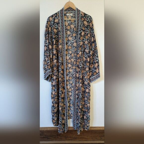 Natural Life Camila Kimono Charcoal Light Blue Floral L/XL L Large - Picture 4 of 8